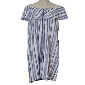 Avenue 100% Cotton Striped Off-The-Shoulder Dress Plus Size 26/28